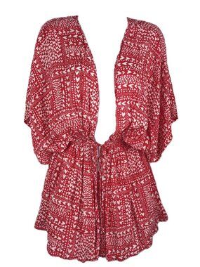 Victorias Secret Short Robe ONE SIZE Red White Hearts Lounge Beach Pool Cover Up
